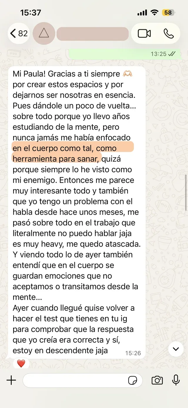 captura de una clienta compartiendo su cambio tras las sesiones
