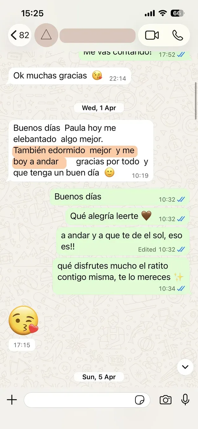 captura de una clienta compartiendo su cambio tras las sesiones