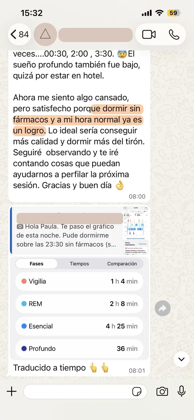 captura de una clienta compartiendo su cambio tras las sesiones